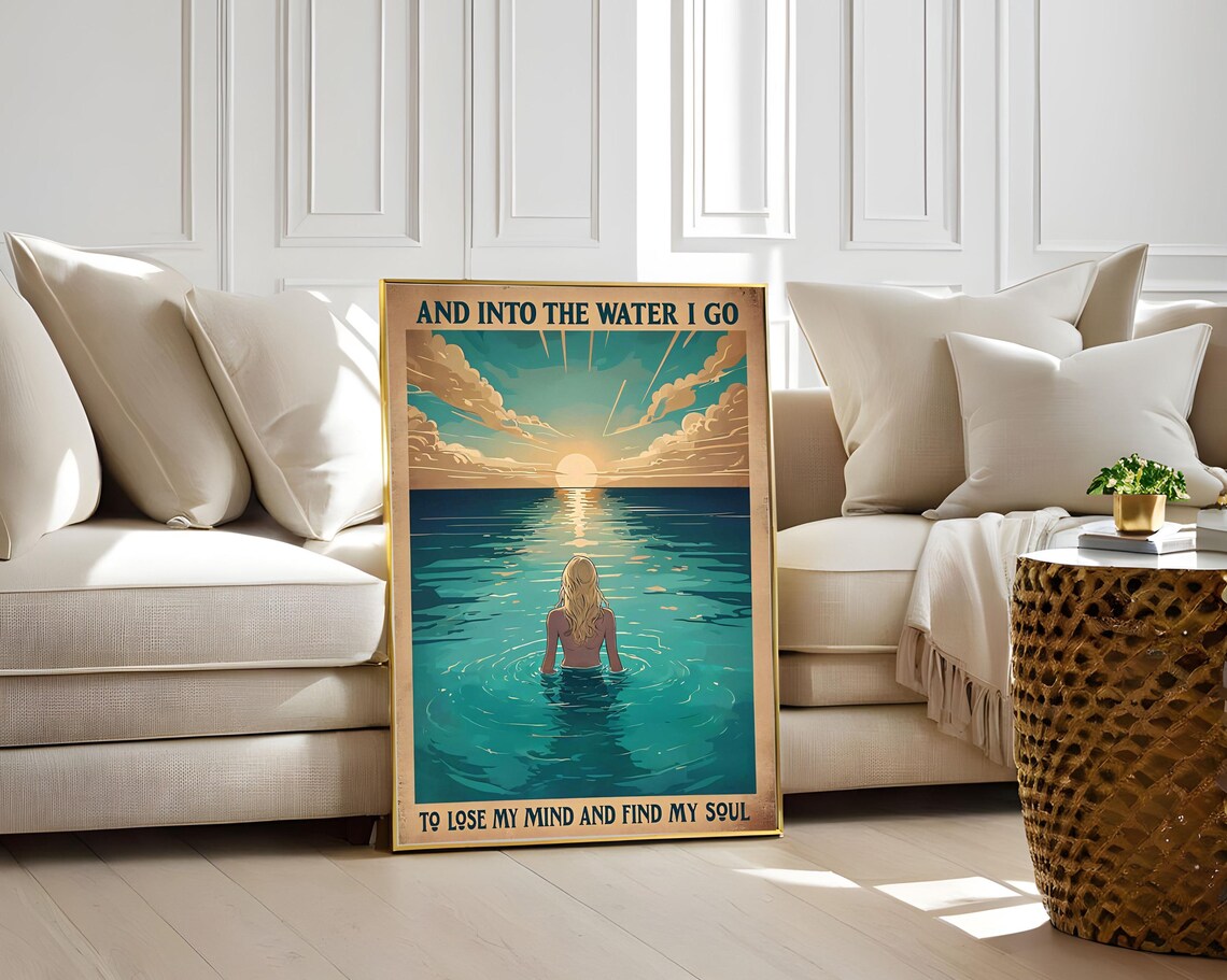 And Into the Water I Go Ocean Sunset Woman Vintage Soul Art Poster - Image 3