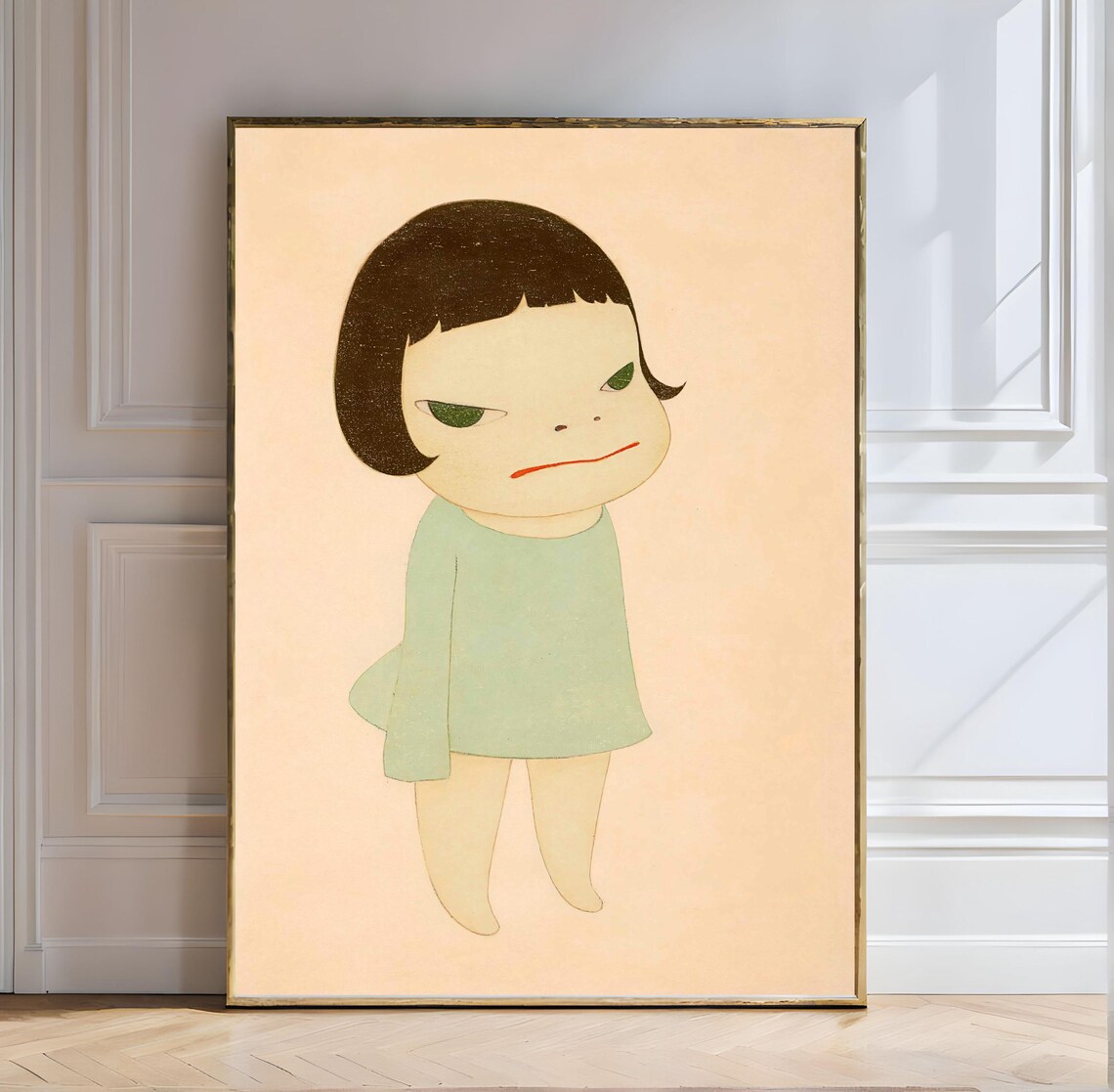 Yoshitomo Nara Standing Alone Defiant Girl Green Dress Art Poster