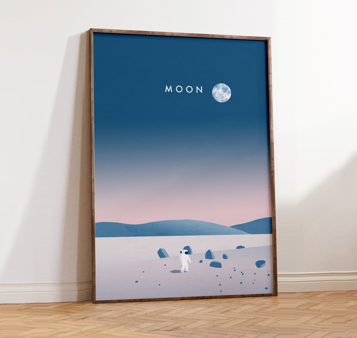 Moon Astronaut Space Poster, Celestial Art Print