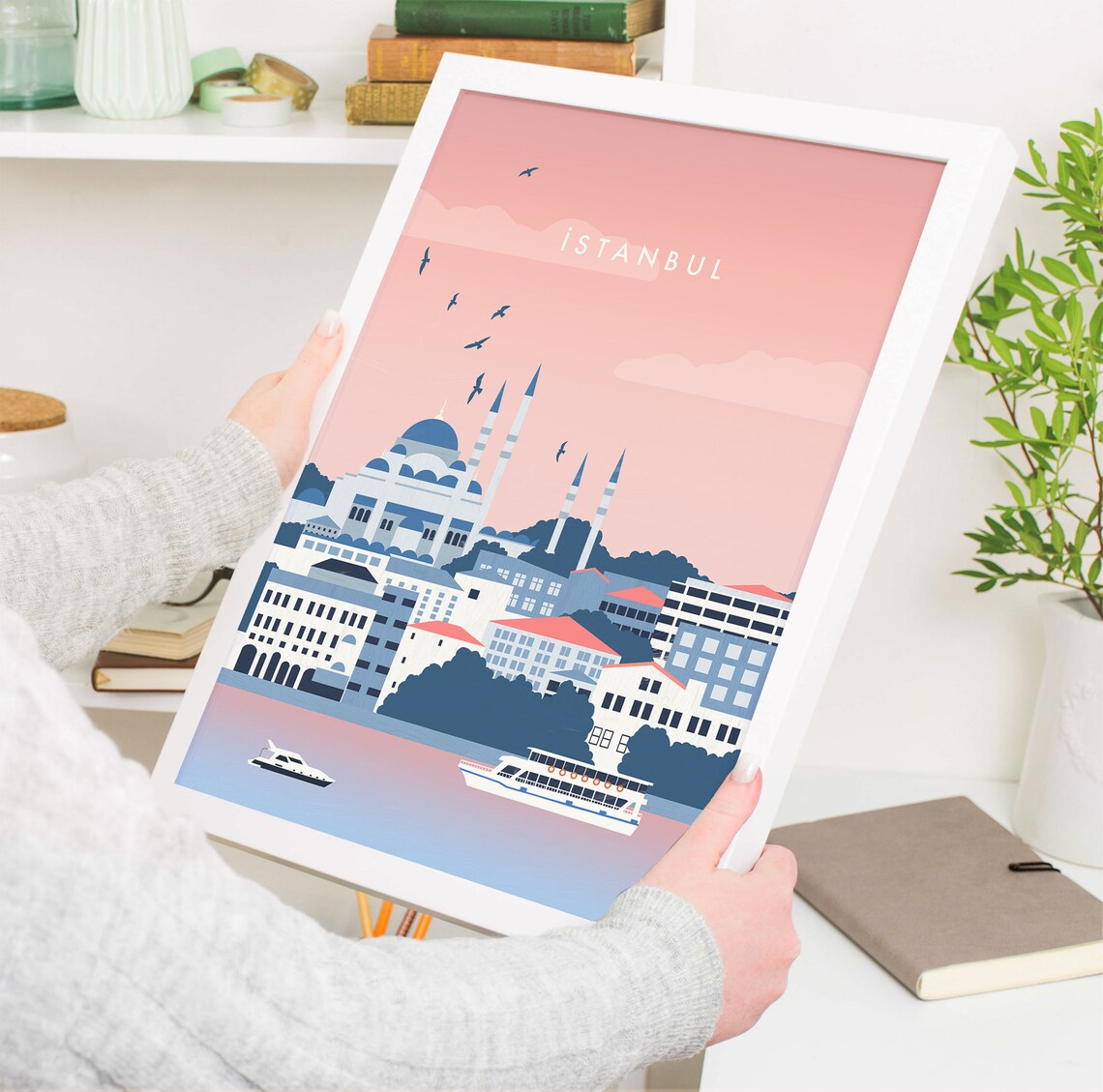Istanbul Modern Travel Poster, Mosque Sea Skyline Decor - Image 4