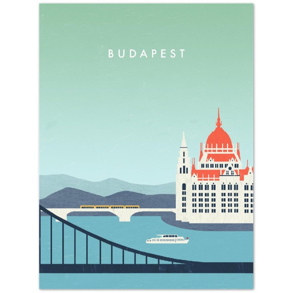 Budapest Hungary Parliament Danube River Bridge Travel Poster - Image 2
