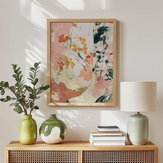 Floral Painted Cowboy Boots Pastel Abstract Western Art Poster