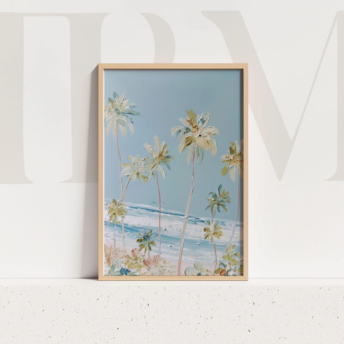 Tall Palm Trees Ocean Breeze Painterly Tropical Beach Wall Art
