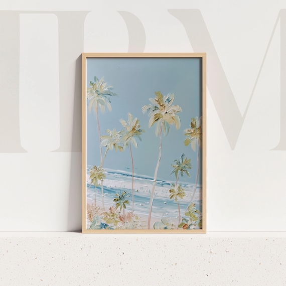 Tall Palm Trees Ocean Breeze Painterly Tropical Beach Wall Art