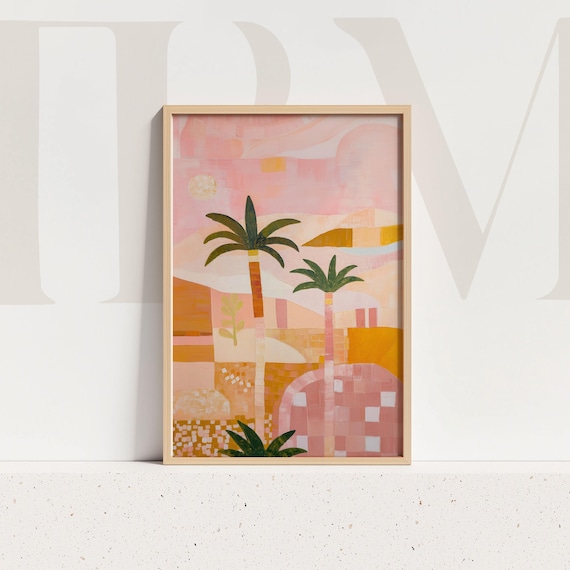 Tropical Pastel Palm Tree Desert Sunset Abstract Modern Wall Poster