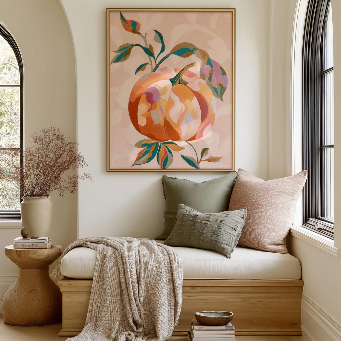 Stylized Orange Pumpkin Autumn Harvest Modern Botanical Art Poster