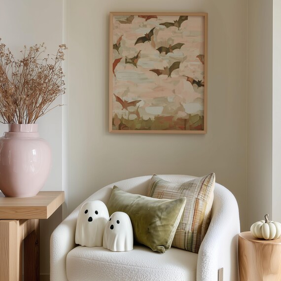 Abstract Halloween Bats Art Print Spooky Autumn Wall Decor