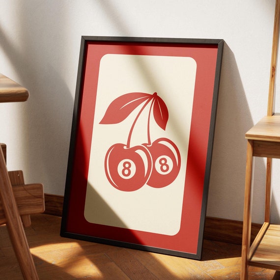 Cherry 8 Ball Poster Modern Trendy Wall Art Retro Trendy Aesthetic Print Trendy Wall Art Print Funny Art Bar Cart Art