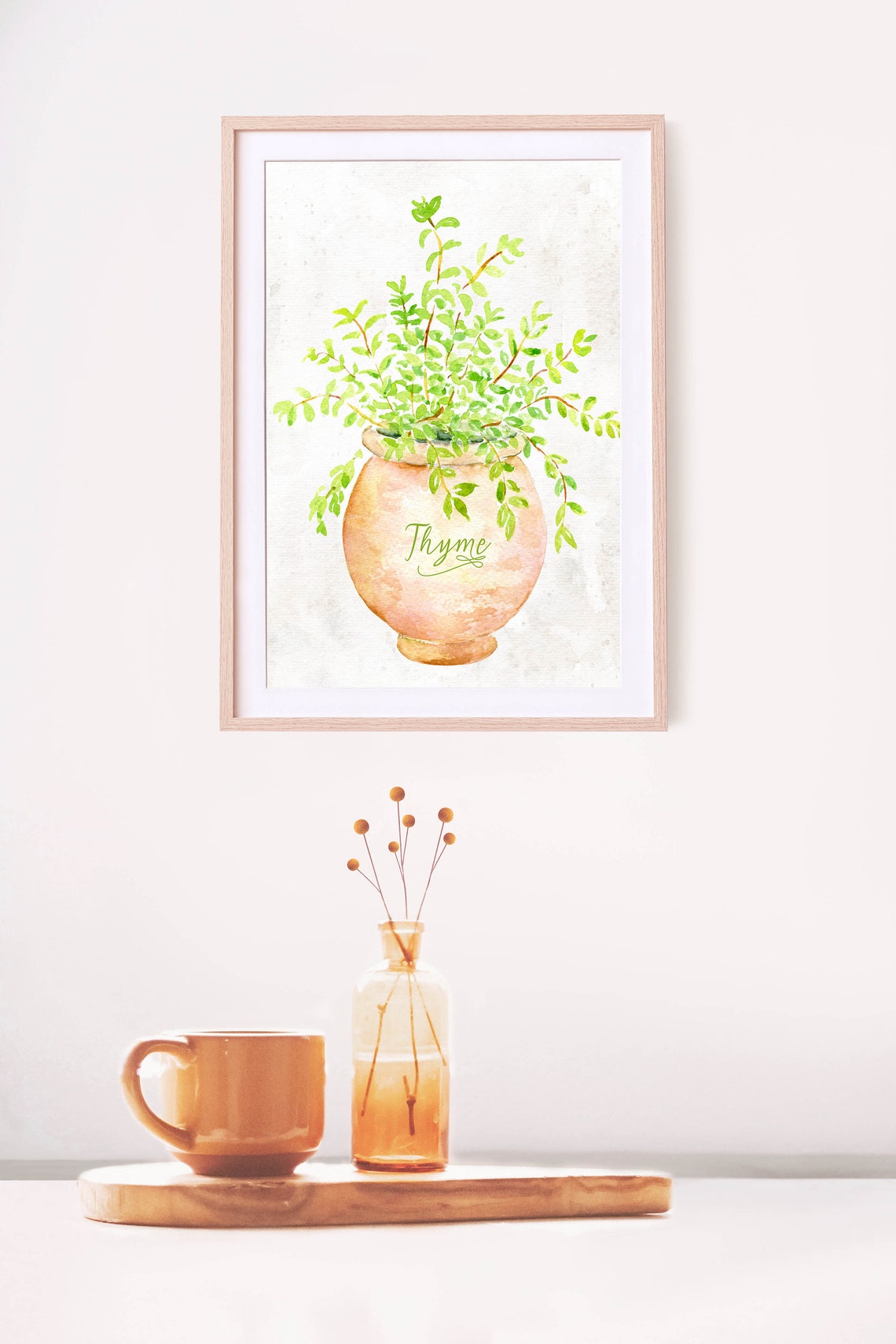 Thyme Watercolor Herb in Terracotta Pot Kitchen Botanical Wall Poster - Image 3