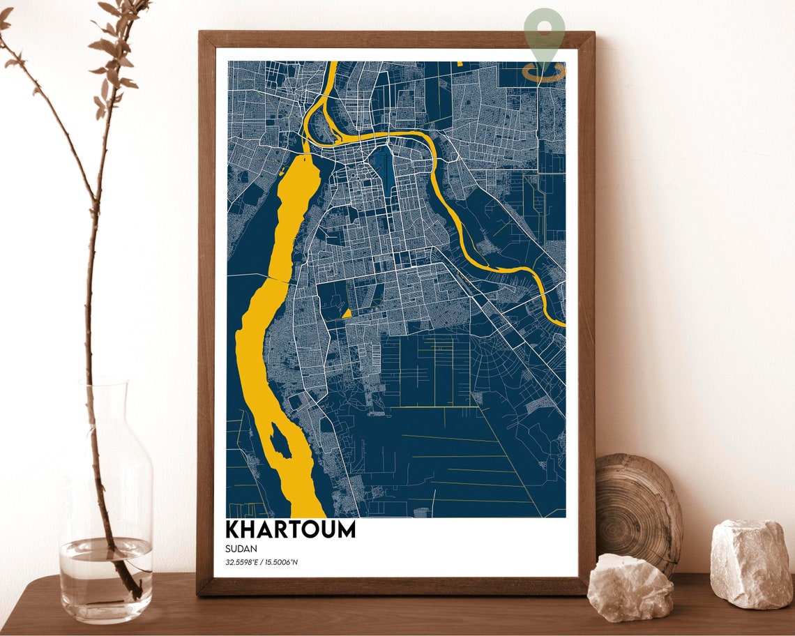 Khartoum Sudan City Map Dark Navy Street Grid Modern Wall Art - Image 2