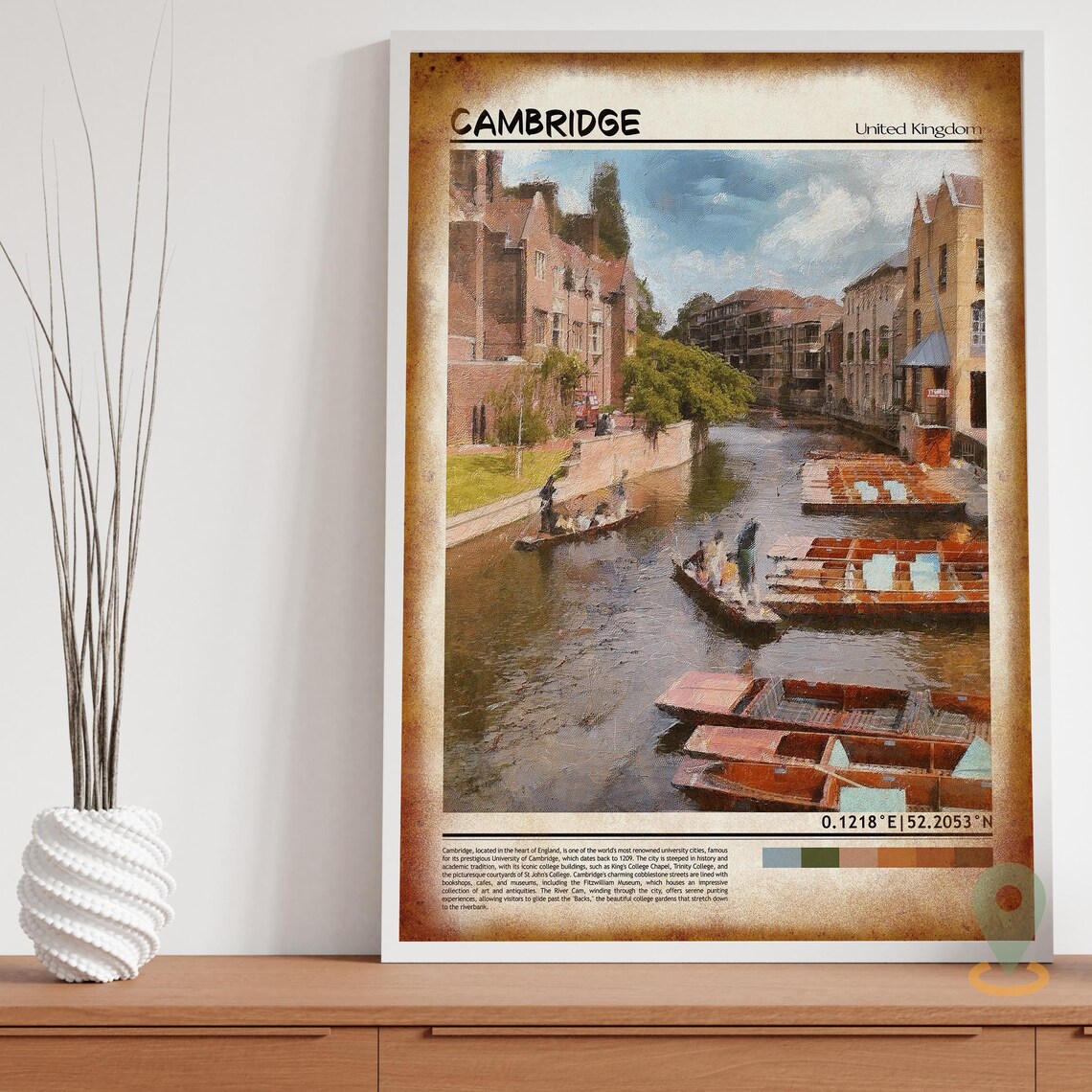 Cambridge England University River Cam Punting Painted Poster - Image 3