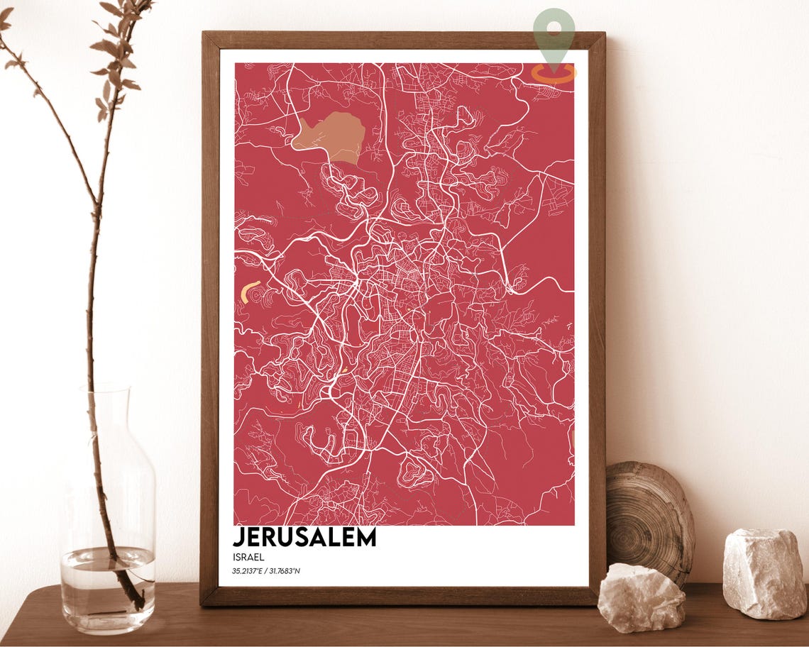 Jerusalem Israel Navy White Modern Minimalist City Map Wall Art - Image 3