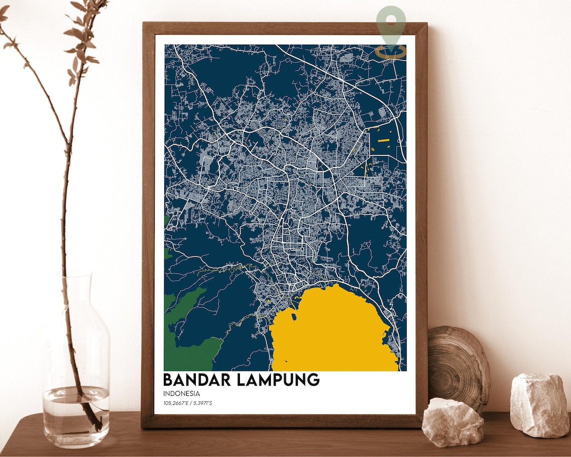 Bandar Lampung Indonesia Bold Navy City Map Street Modern Art Poster