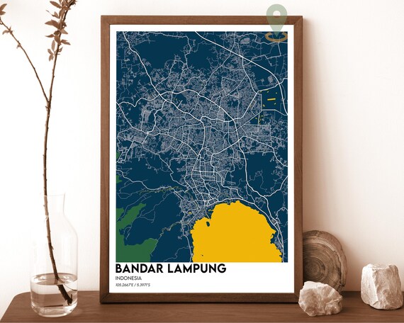 Bandar Lampung Indonesia Bold Navy City Map Street Modern Art Poster