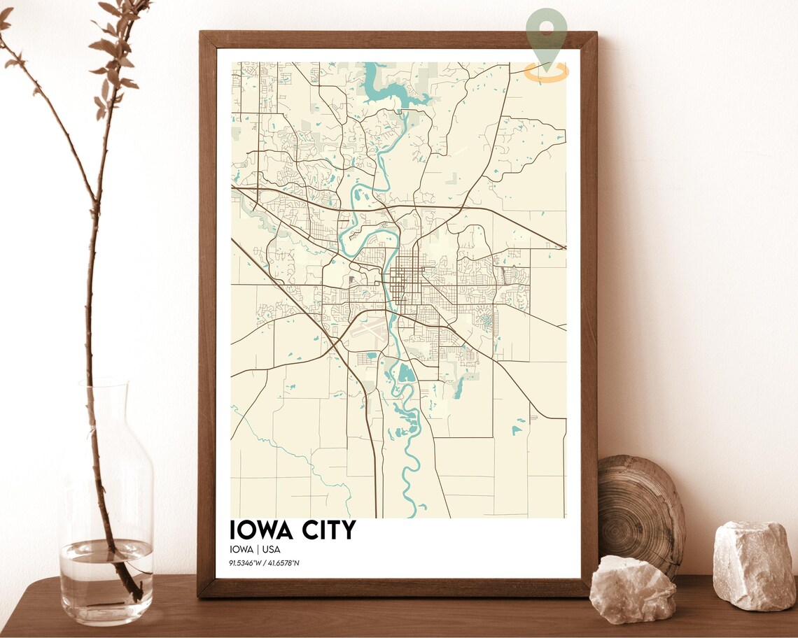 Iowa City Iowa Cream Vintage Minimalist City Street Map Wall Art