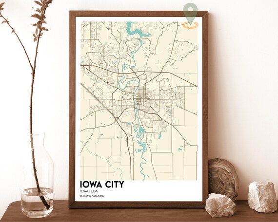Iowa City Iowa Cream Vintage Minimalist City Street Map Wall Art