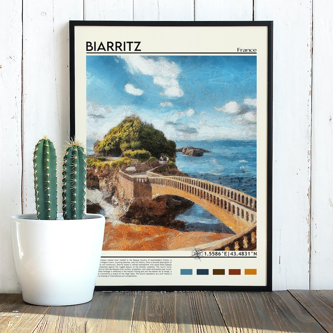 Biarritz France Rocky Coast Bridge Seascape Painterly Art Poster - Image 3