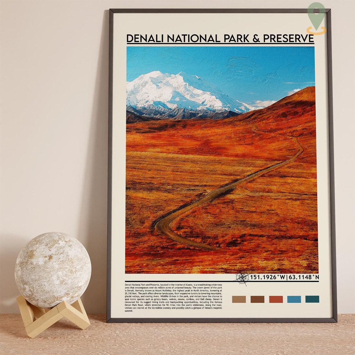 Denali National Park Alaska Snowy Peak Autumn Tundra Wilderness Travel Poster - Image 2