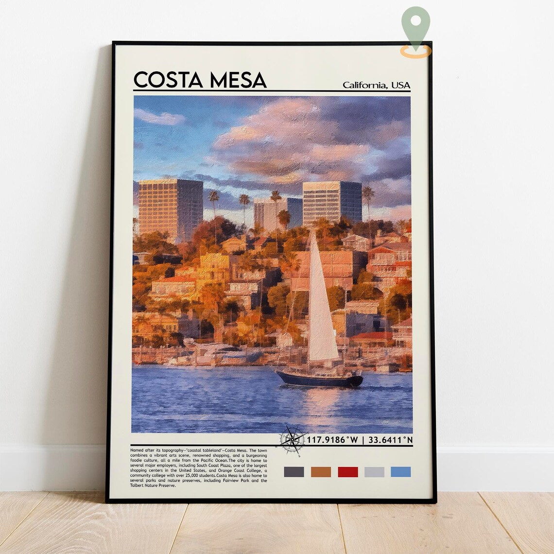 Costa Mesa California Sailboat Harbor Newport Sunset Travel Poster - Image 2