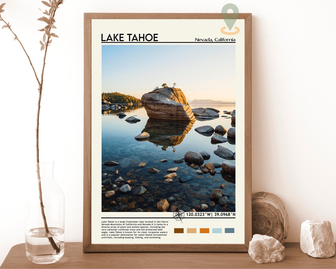 Lake Tahoe Nevada California Bonsai Rock Sunset Reflection Poster