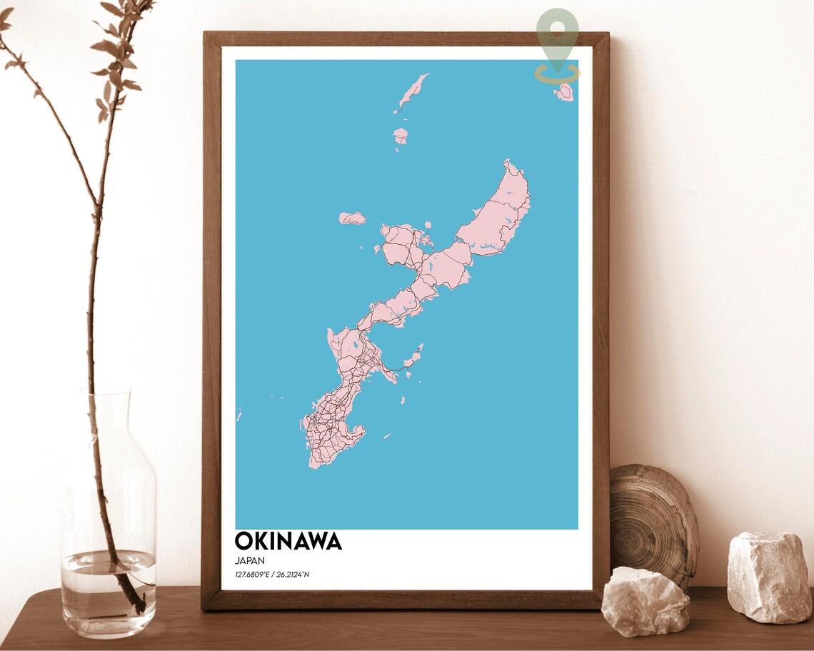 Okinawa Japan Purple Peach Island Chain Street Map Art Poster - Image 5
