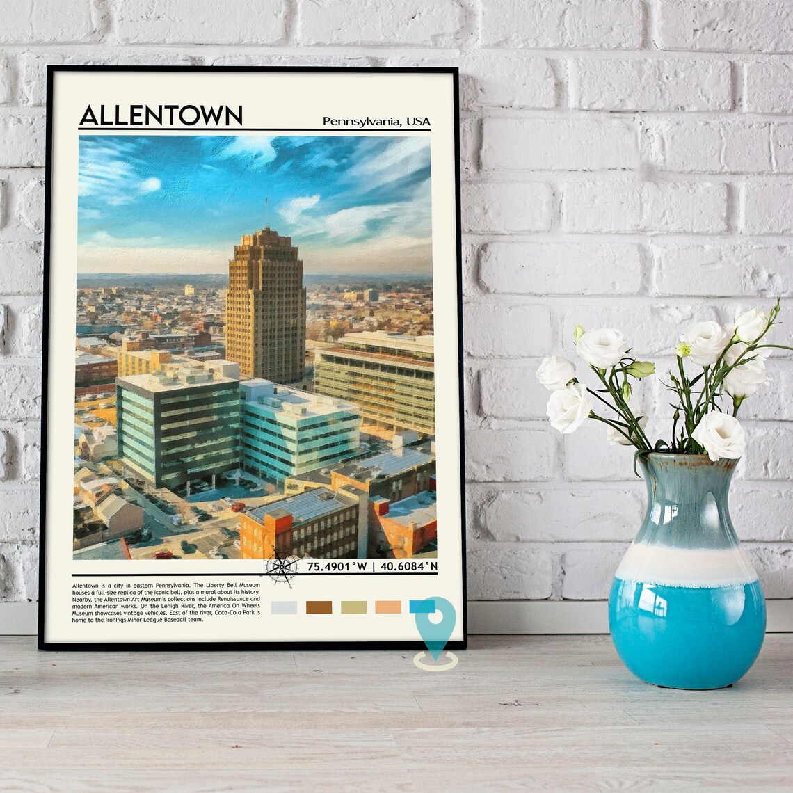 Allentown Pennsylvania Downtown City Aerial Daytime Travel Poster - Image 5