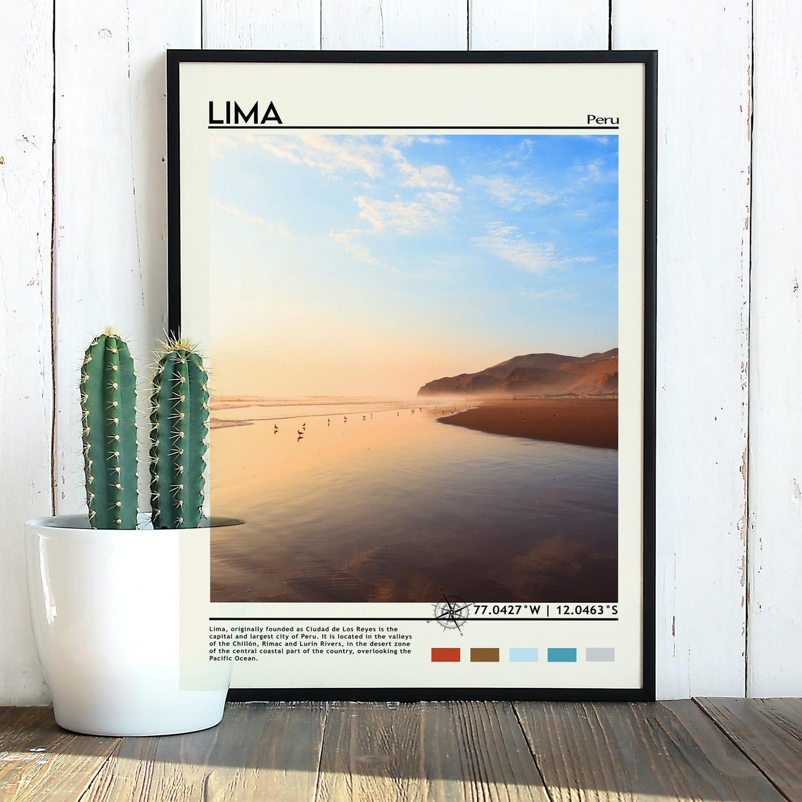 Lima Peru Pacific Beach Golden Sunset Waves Calm Travel Poster - Image 3