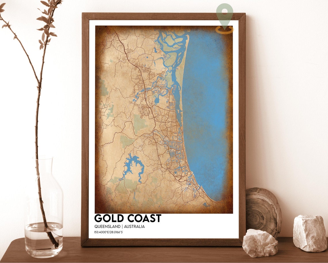 Gold Coast Queensland Australia Golden Navy City Map Home Decor Poster - Image 3