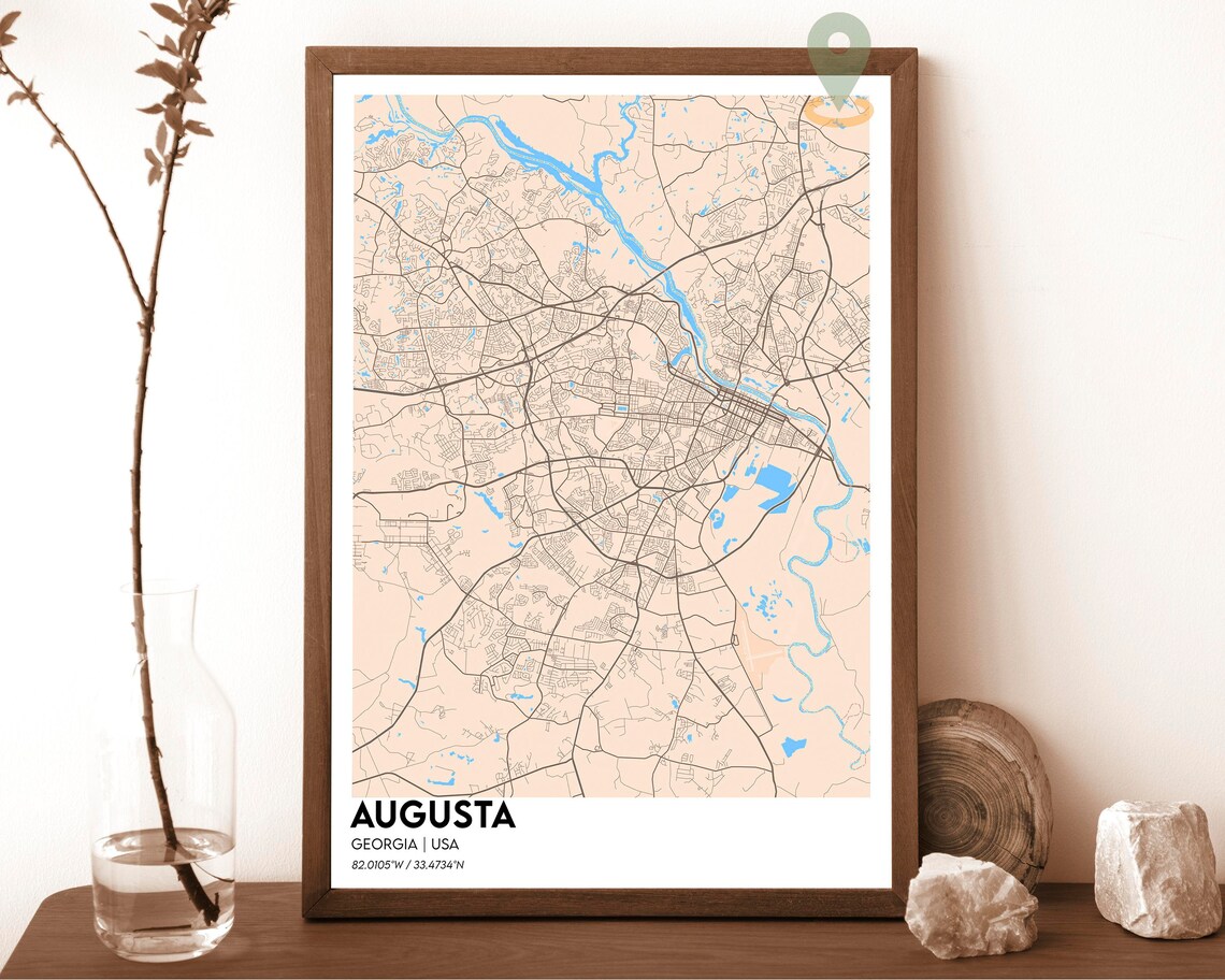 Augusta Georgia USA Navy Gold Southern Modern City Map Poster - Image 4