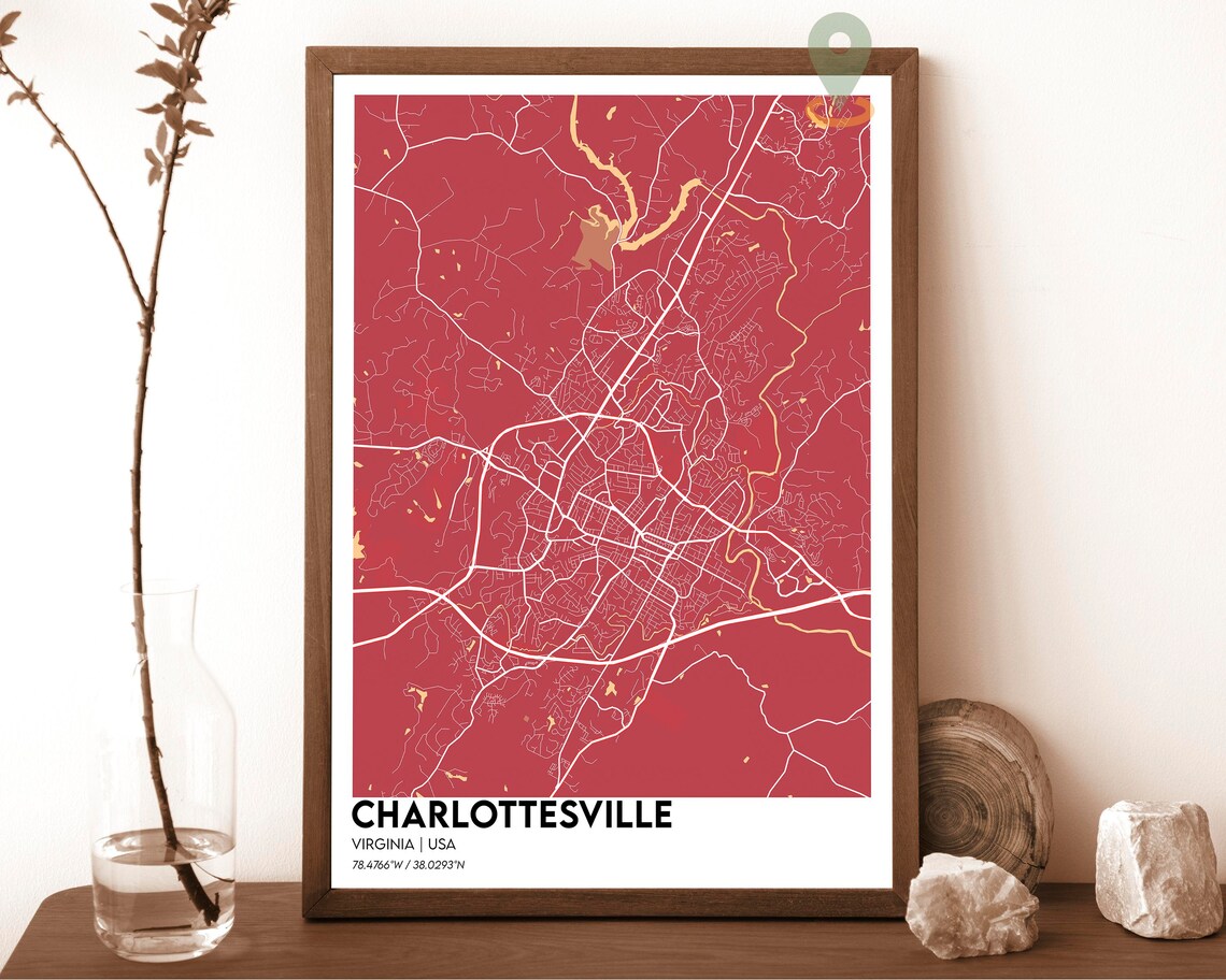 Charlottesville Virginia Vintage Sepia Tone City Street Map Art Print - Image 3