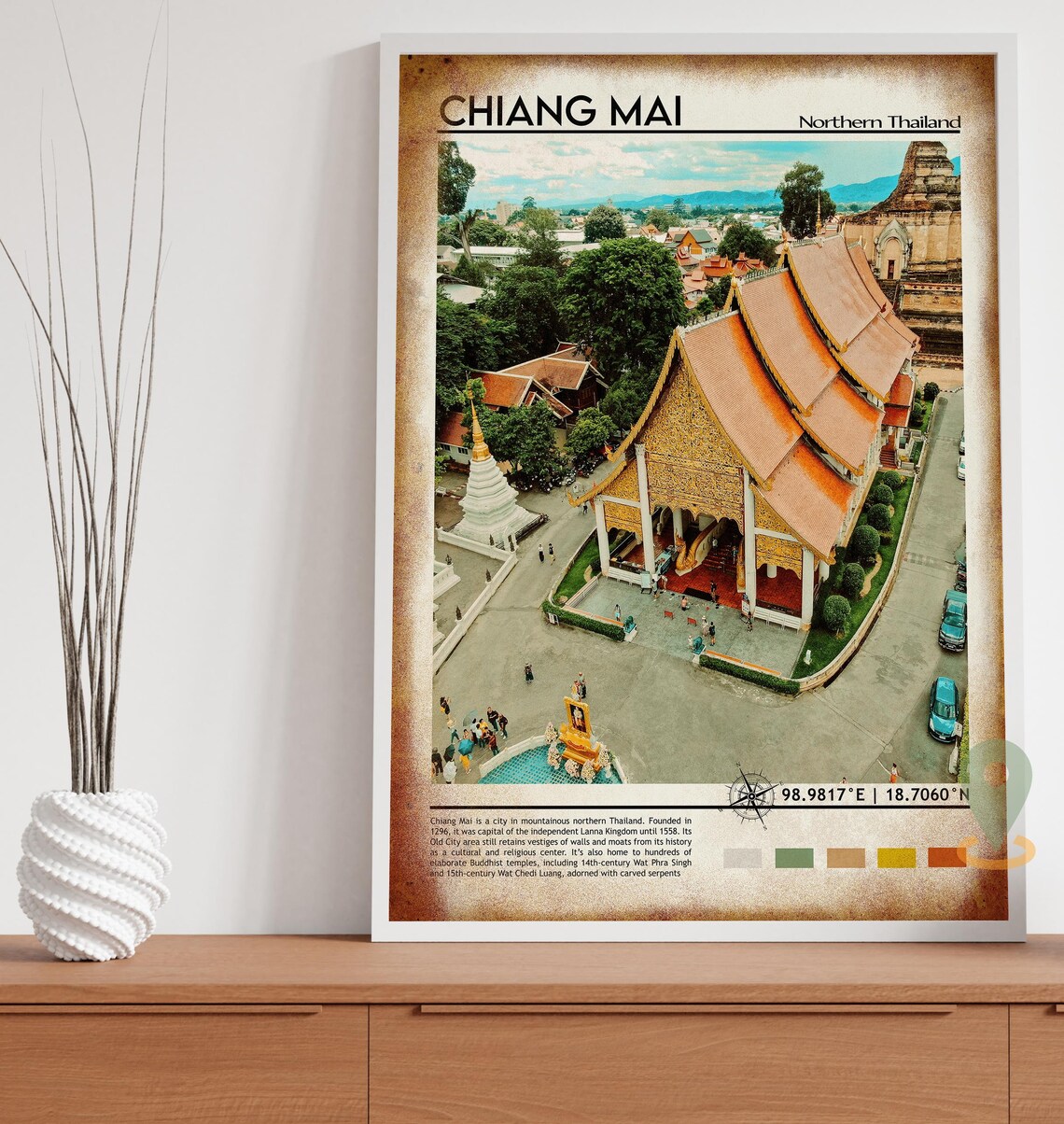 Chiang Mai Northern Thailand Golden Temple Aerial View Travel Poster - Image 4