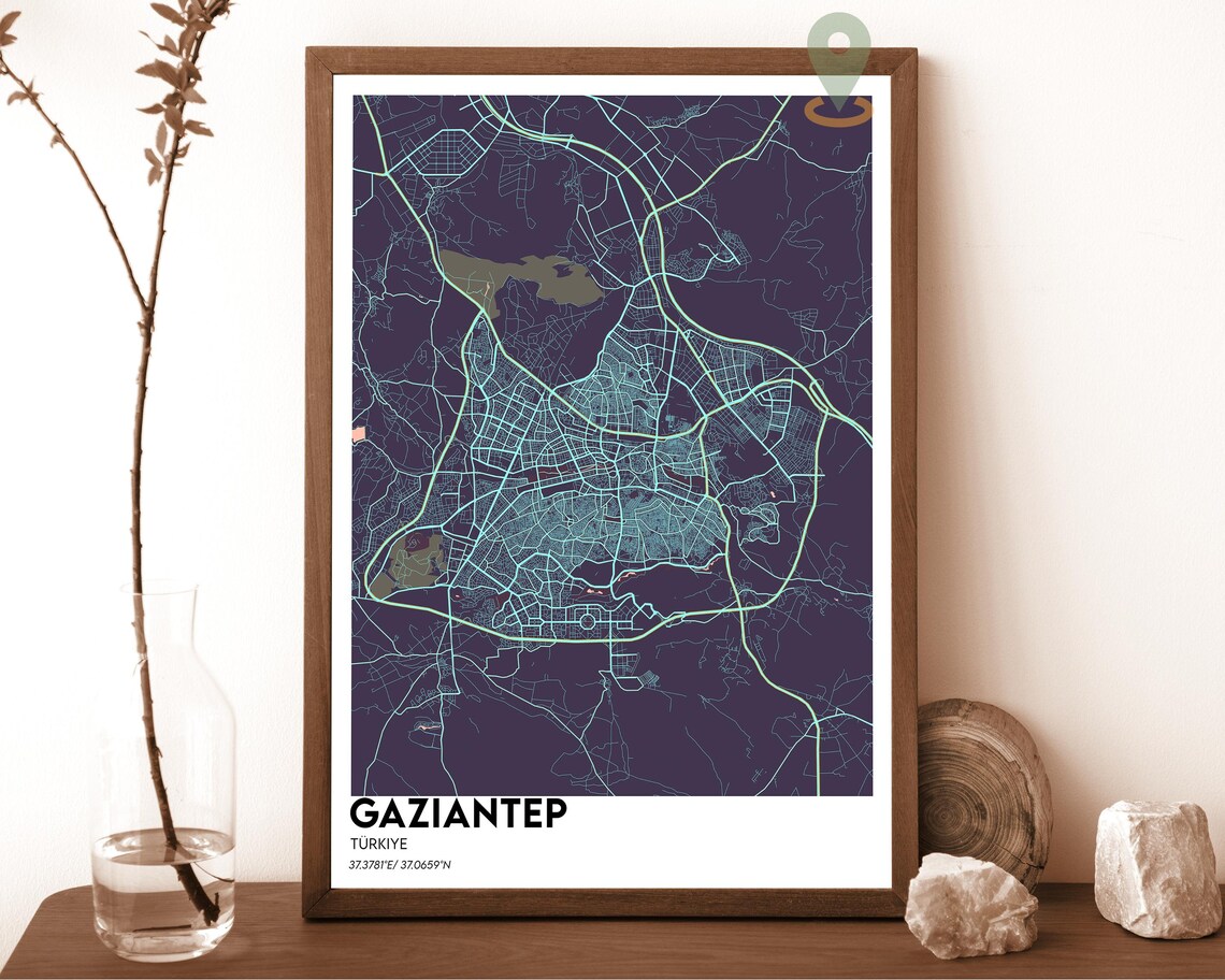 Gaziantep Turkiye Minimalist Navy City Map Street Art Poster - Image 3