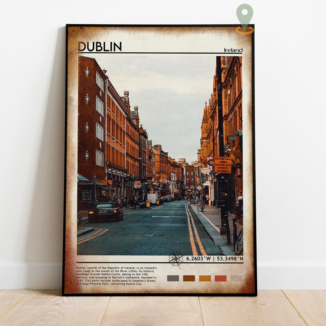 Dublin Ireland Brick Street Cityscape Urban Travel Photo Poster - Image 3