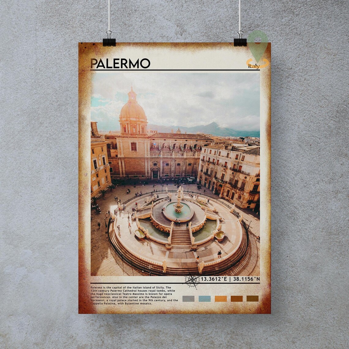 Palermo Italy Sicily Pretoria Fountain Travel Poster City View - Image 2