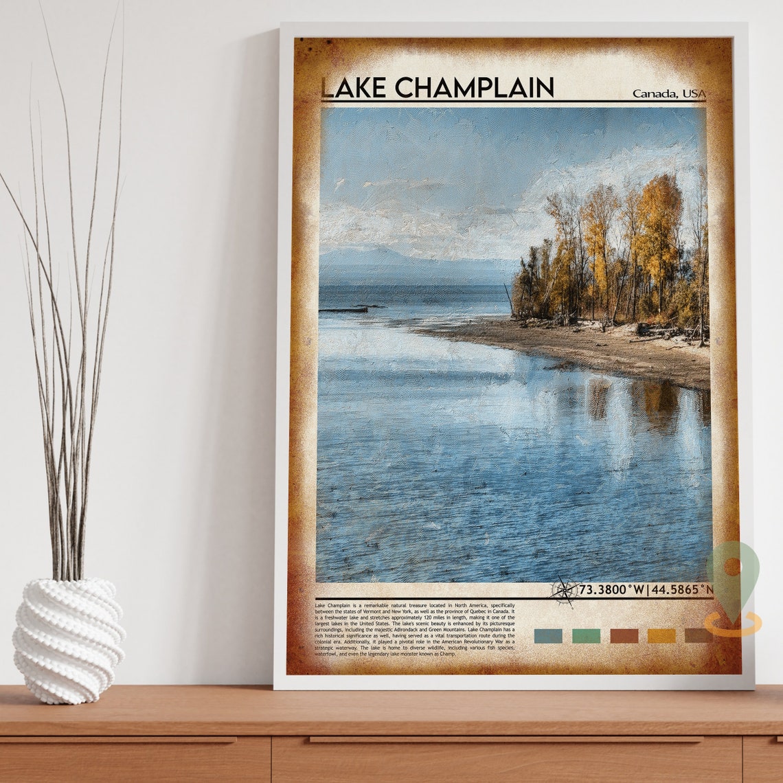 Lake Champlain Canada USA Calm Shoreline Trees Painterly Art Poster - Image 4