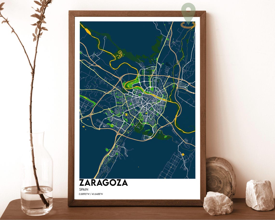 Zaragoza Spain Dark City Map Midnight Blue Modern Street Poster - Image 2