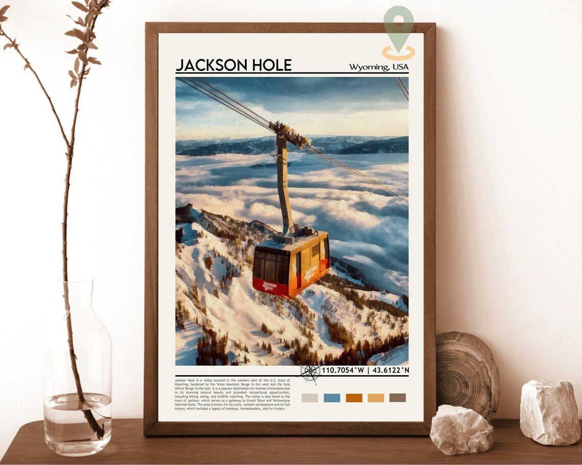 Jackson Hole Wyoming Ski Gondola Mountain Resort Winter Poster