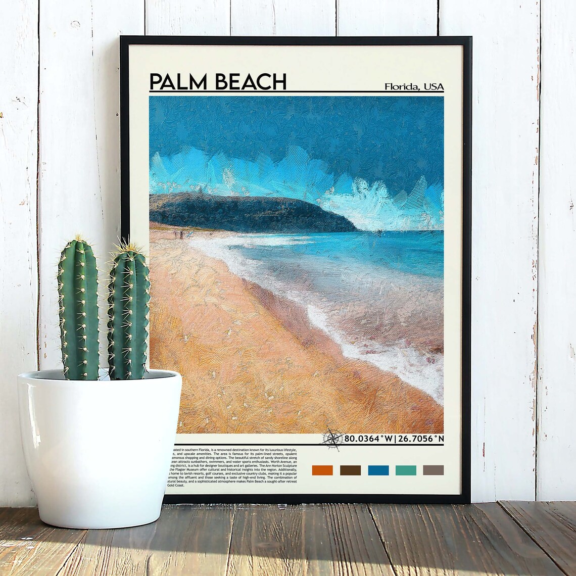 Palm Beach Florida Sandy Shoreline Atlantic Ocean Coordinate Poster - Image 5