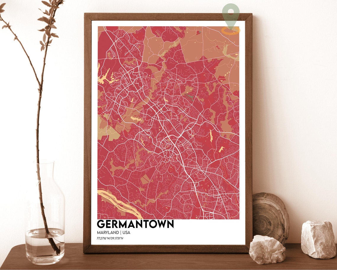 Germantown Maryland Cream Maroon Stylish City Map Home Decor Poster - Image 4
