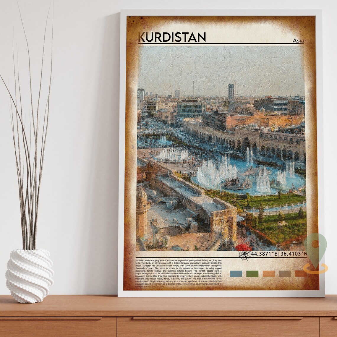 Kurdistan Asia City Plaza Dancing Fountains Stone Arcades Travel Poster - Image 4