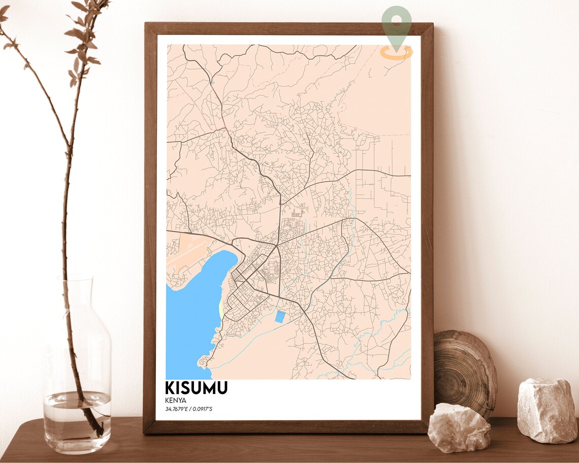 Kisumu Kenya City Street Map Minimalist Black Blue Urban Art Poster - Image 3