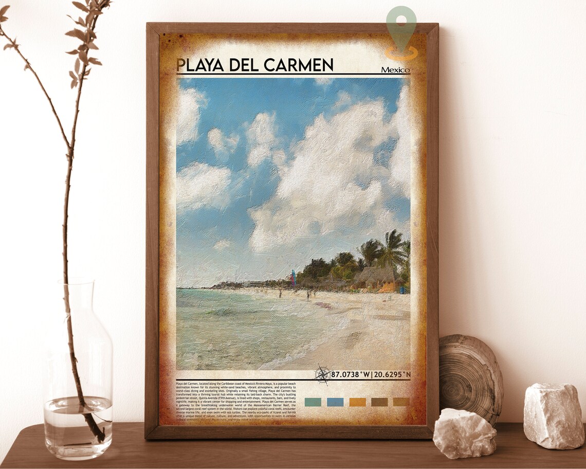 Playa del Carmen Mexico Caribbean Beach Watercolor Travel Poster - Image 6
