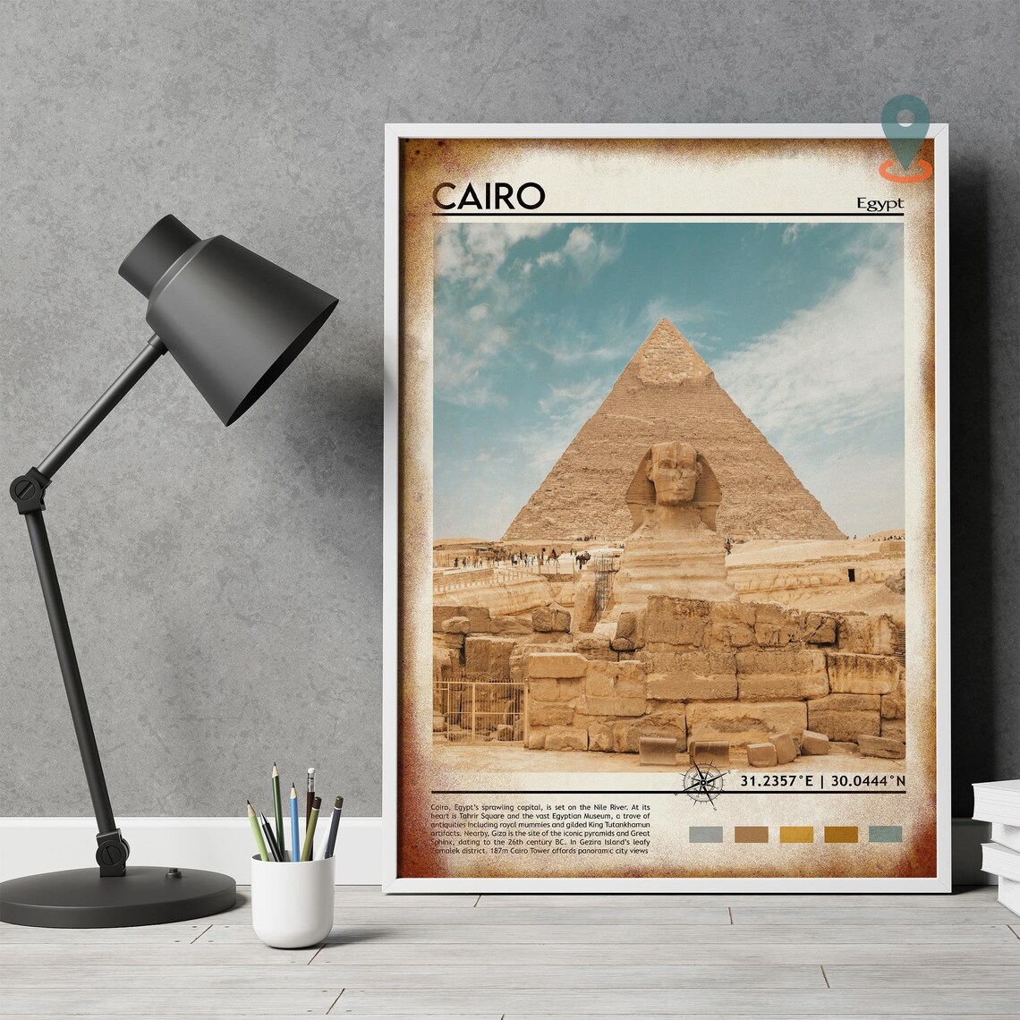 Cairo Egypt Great Sphinx Giza Pyramid Ancient Landmark Travel Poster - Image 4