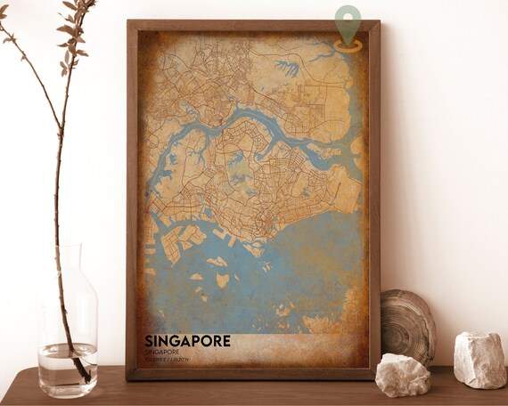 Singapore Island Nation Vintage Old World City Map Art Poster