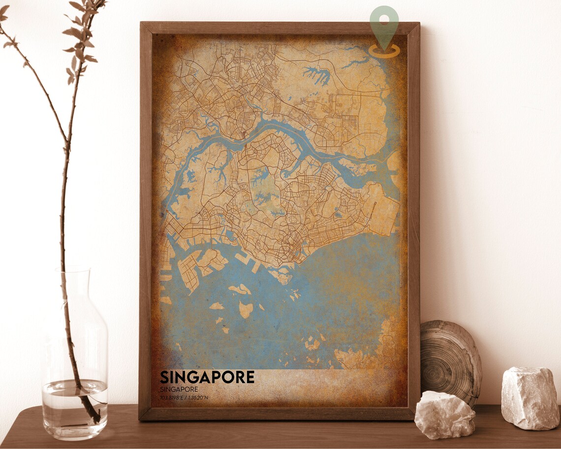 Singapore Island Nation Vintage Old World City Map Art Poster