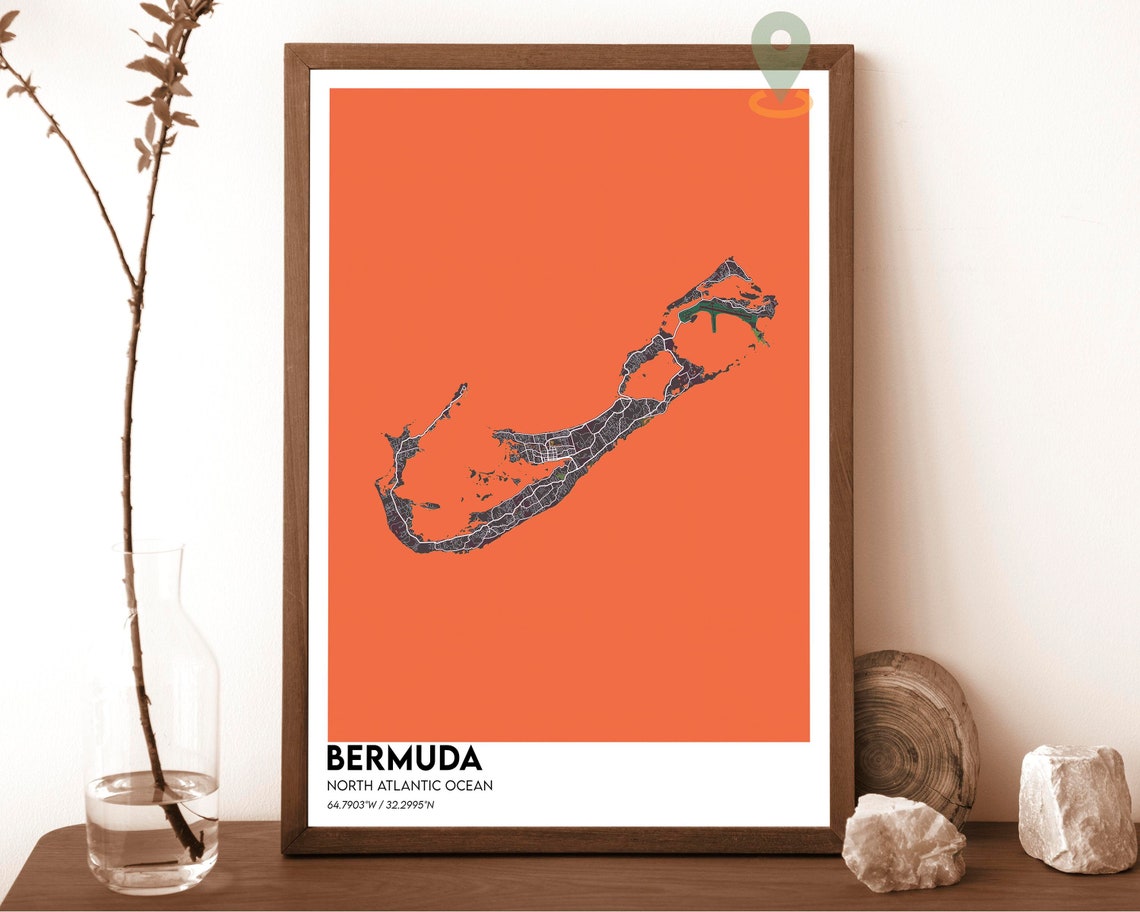 Bermuda North Atlantic Ocean Bold Vintage Blue Island Map Poster - Image 5