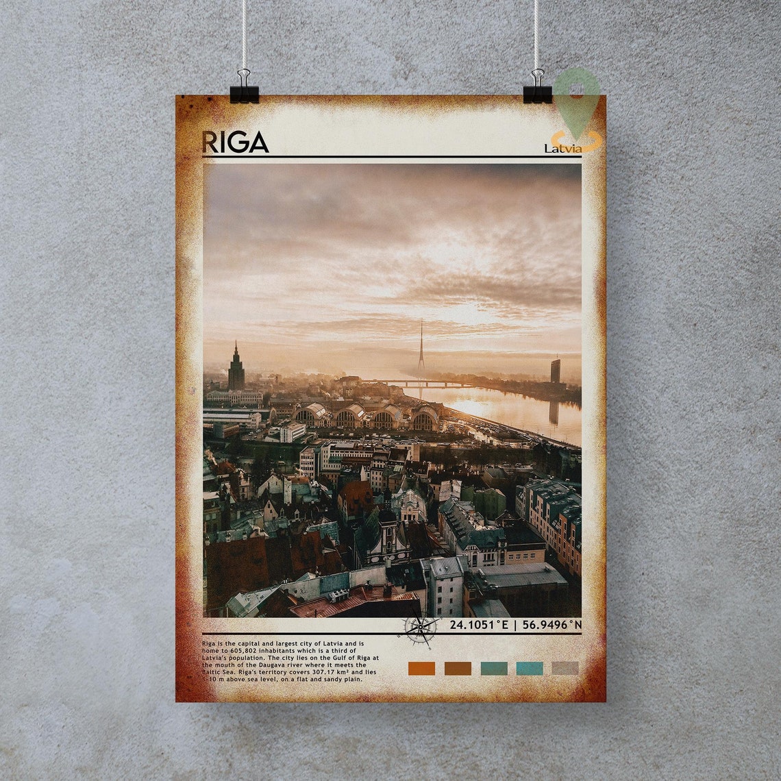 Riga Latvia Daugava River Sunrise Cityscape Travel Photo Poster - Image 4