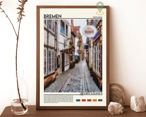 Bremen Germany Historic Cobblestone Old Town Street Travel Poster