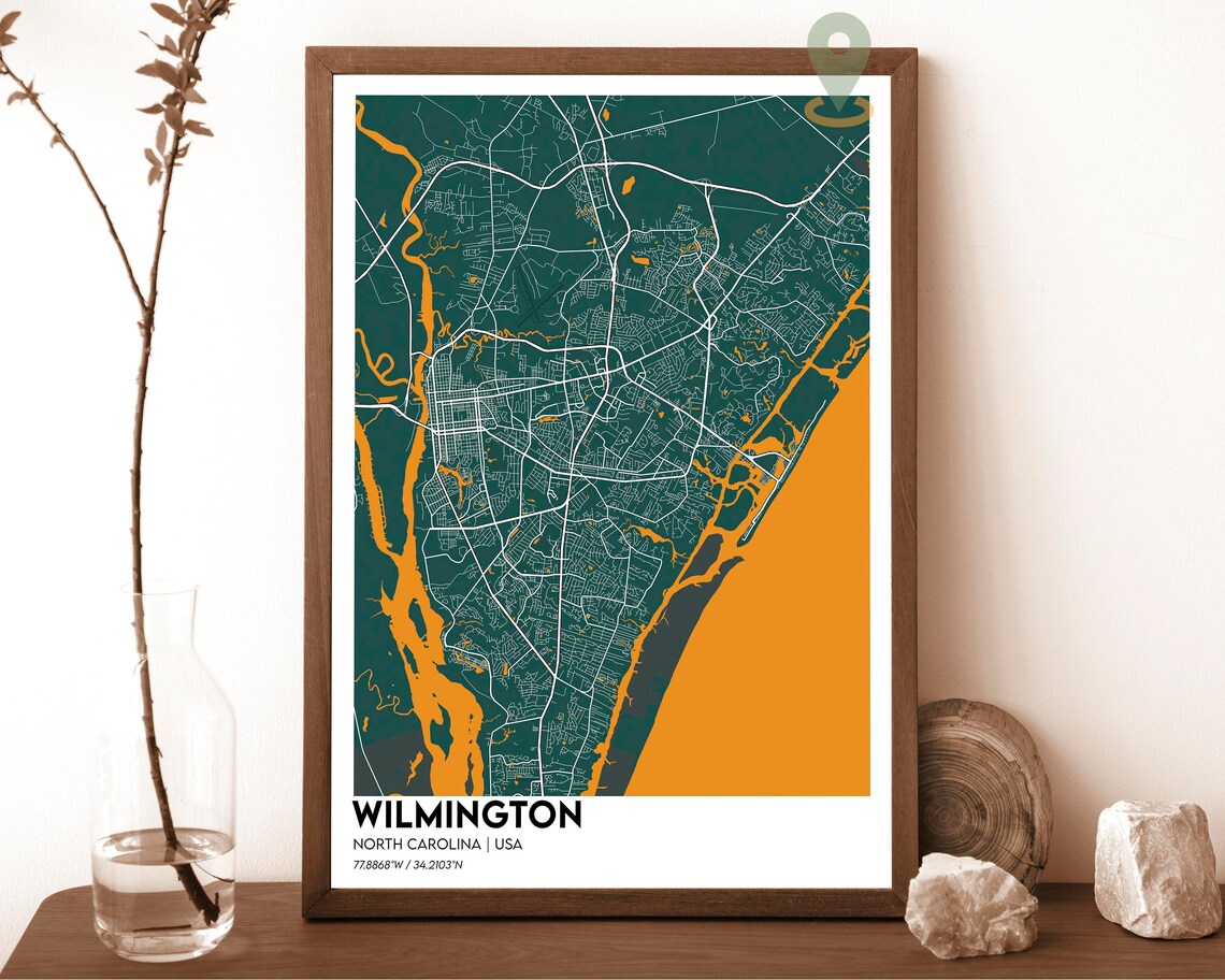 Wilmington North Carolina USA Coastal City Map Street Art Poster - Image 4
