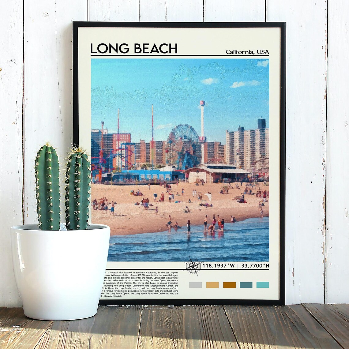 Long Beach California Beach Photo Poster Amusement Pier Scene Art - Image 2